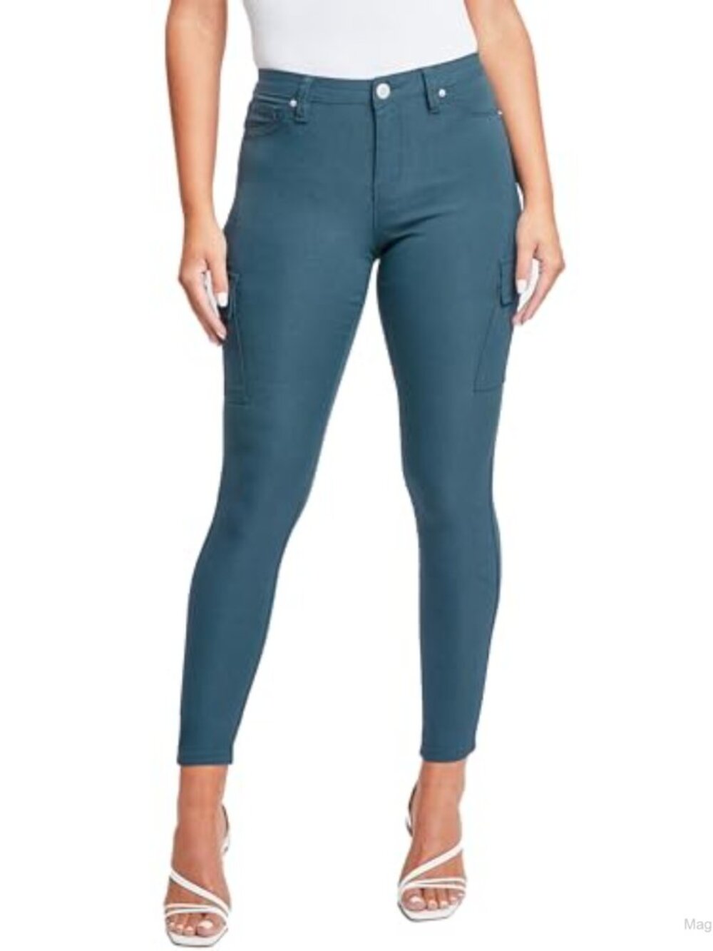 Hyperstretch Button Skinny Cargo Jeans Mid Rise Stretch Casual